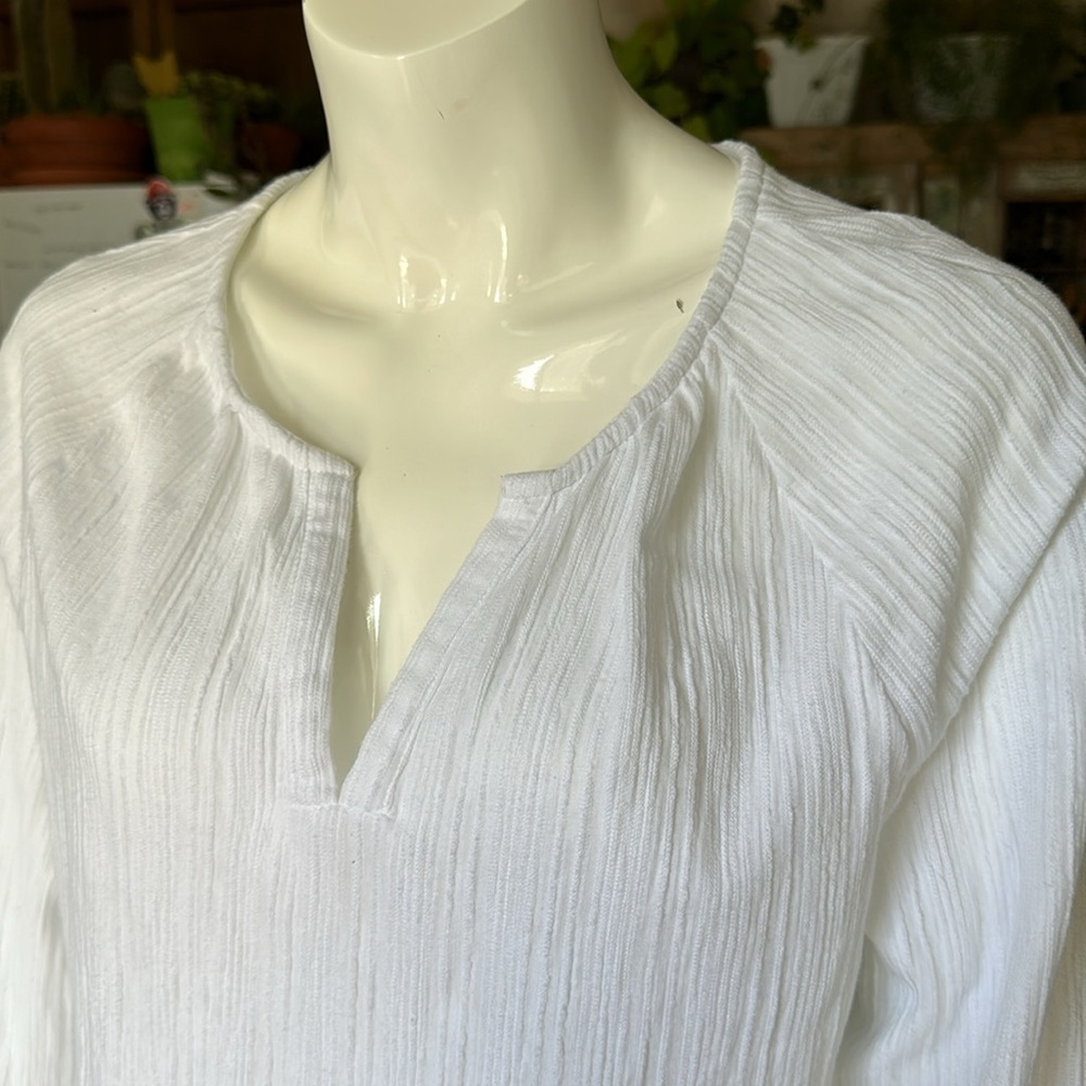Lucky brand,  Los Angeles Sz Lg long sleeve empire drawstring sleeve white - Picture 4 of 10